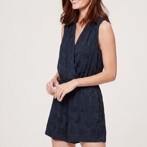 LOFT Navy Jacquard Floral Romper Size M Wrap Front Quiet Luxury Classic Chic